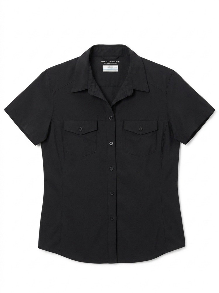 Columbia Omni-Shade Women’s S/P Black Solid Short Sleeve Button-Down Shirt SPF