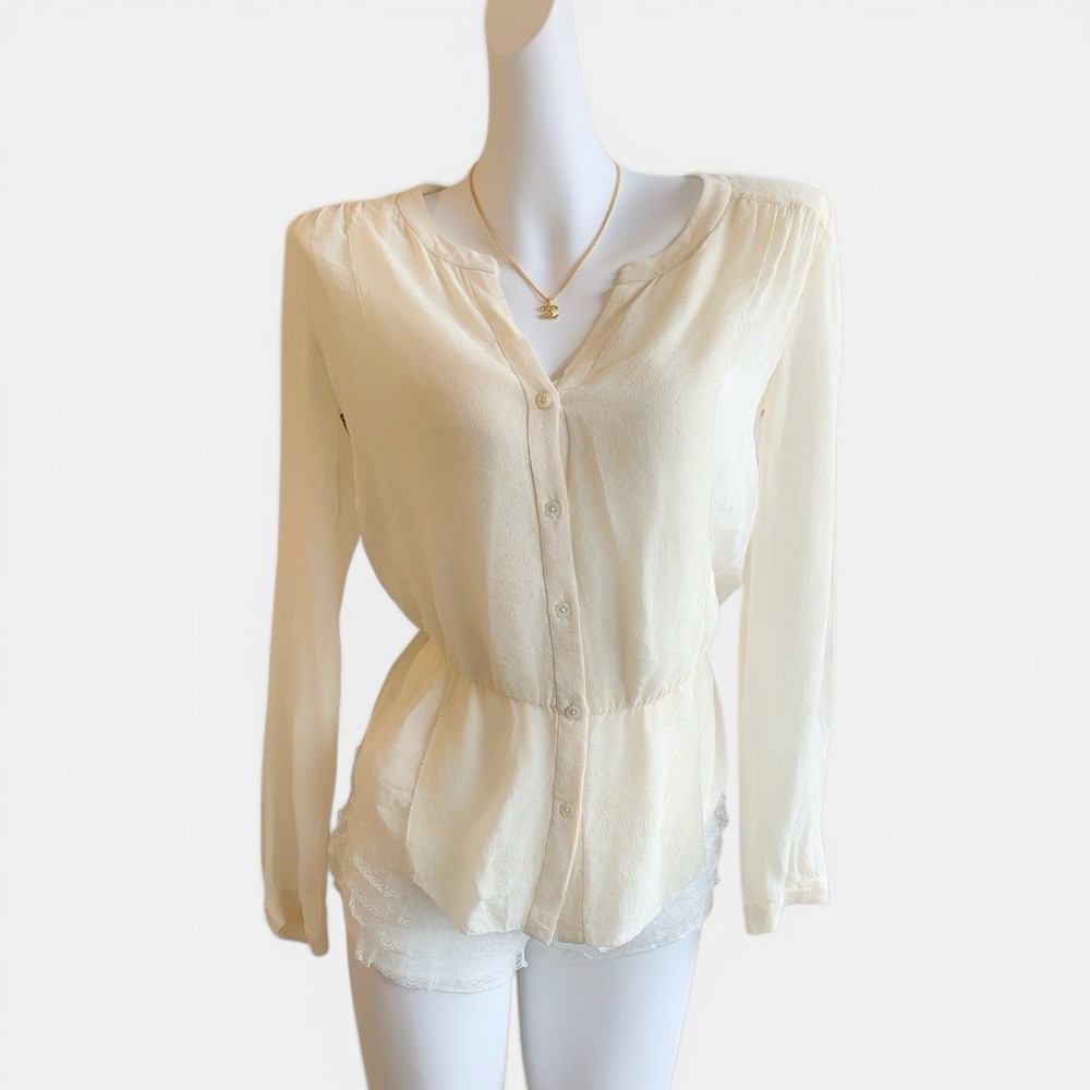 Babaton Silk Blouse XS Ivory 100% Silk Lightweight Button Top