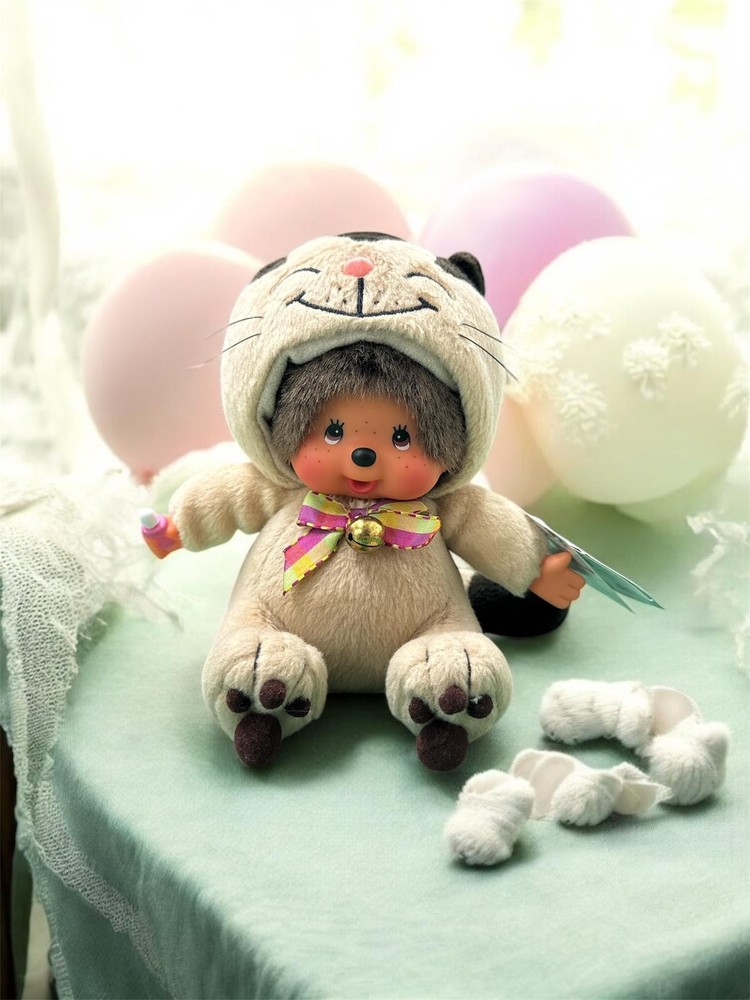 242340 Monchhichi x Jacob Cat S Size 16cm Sitting Plush ~ RARE ~ mimiwoo