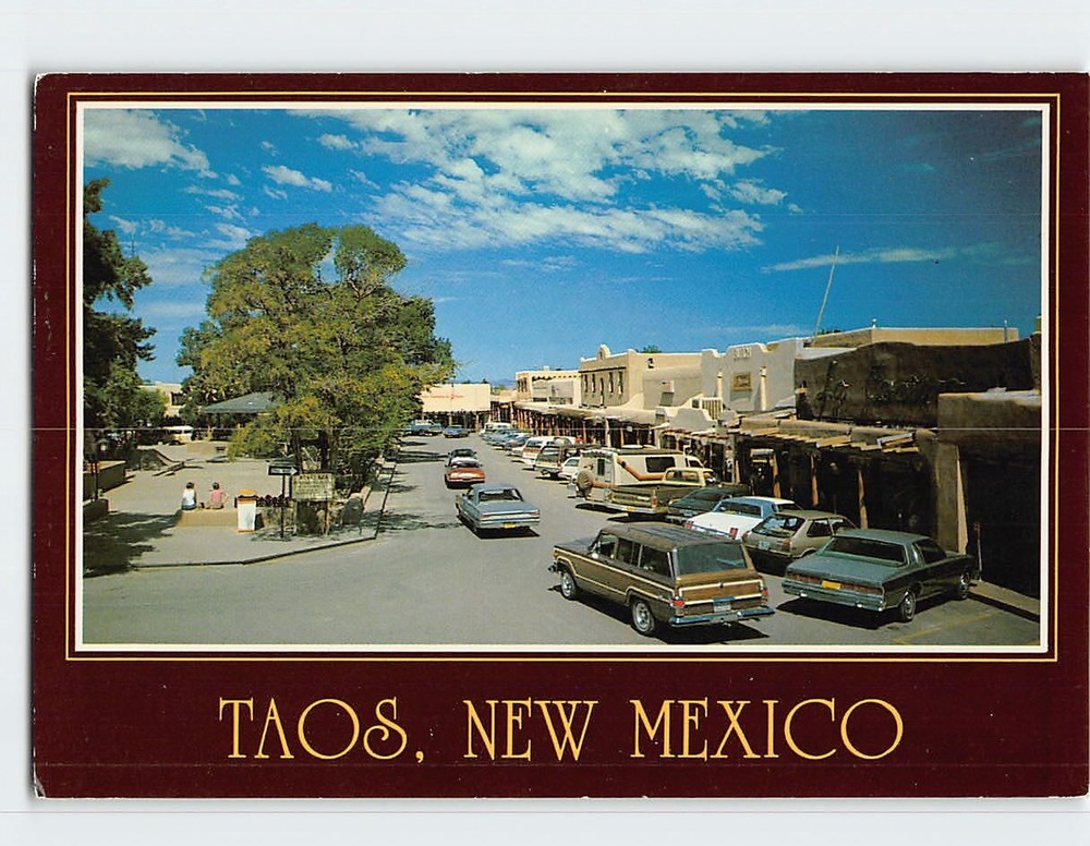 Postcard View Shows The North Side Of Taos Plaza NM USA