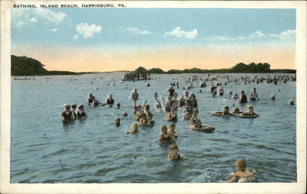 Island Beach Harrisburg Pennsylvania ~ swimmers ~ 1920s vintage postcard