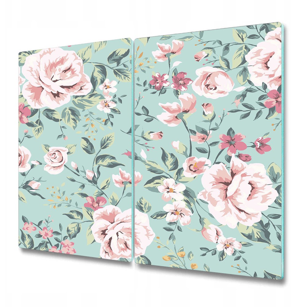 Glass Chopping Cutting Serving Board Floral Vintage Pastel Roses Pale 2x30x52