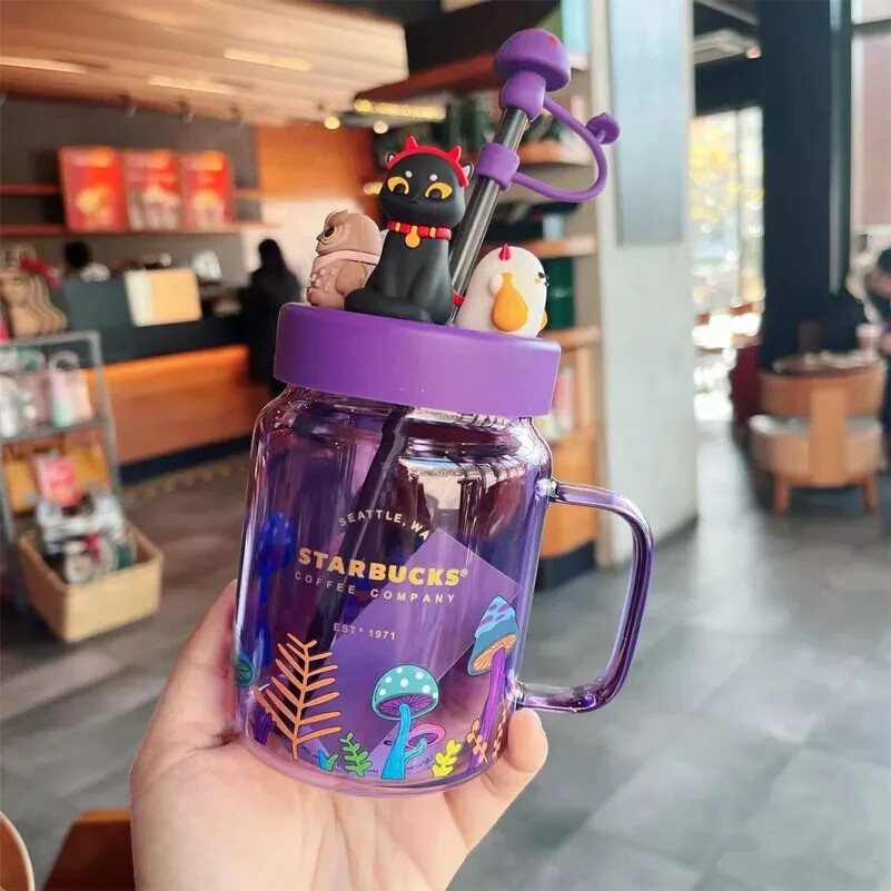 New Starbucks China 2021 Halloween Night Elf Purple 18oz Glass Mason Straw Cup！