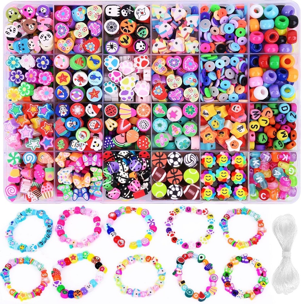 1000PCS Polymer Clay Beads Kit for DIY Bracelets - 24 Fun Fruit Styles
