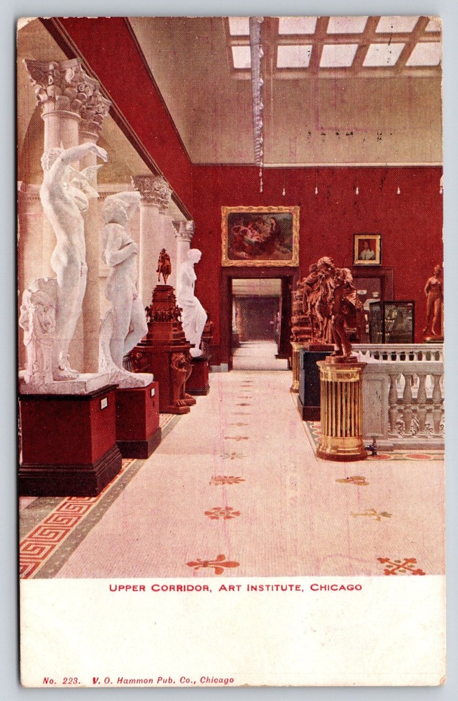 Chicago Illinois~Art Inst Interior~Upper Corridor~Statues~1909 Hammon Postcard