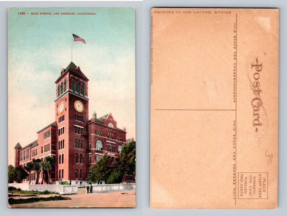 Los Angeles, CA-California, High School Red Brick Clock Tower Vintage Postcard