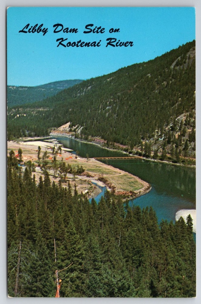 Libby Dam Site Postcard Kootenai River Montana Construction Era Chrome
