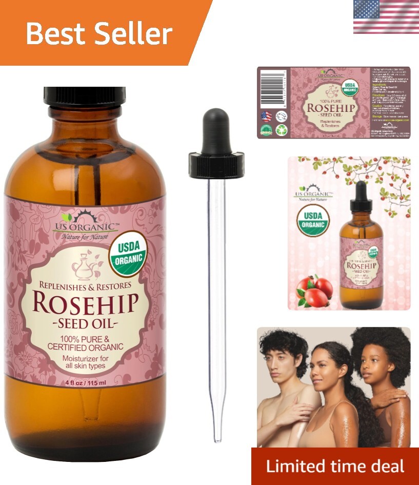 Rosehip Seed Oil, USDA Certified Organic, Cold Pressed, Virgin Organic, Amber...