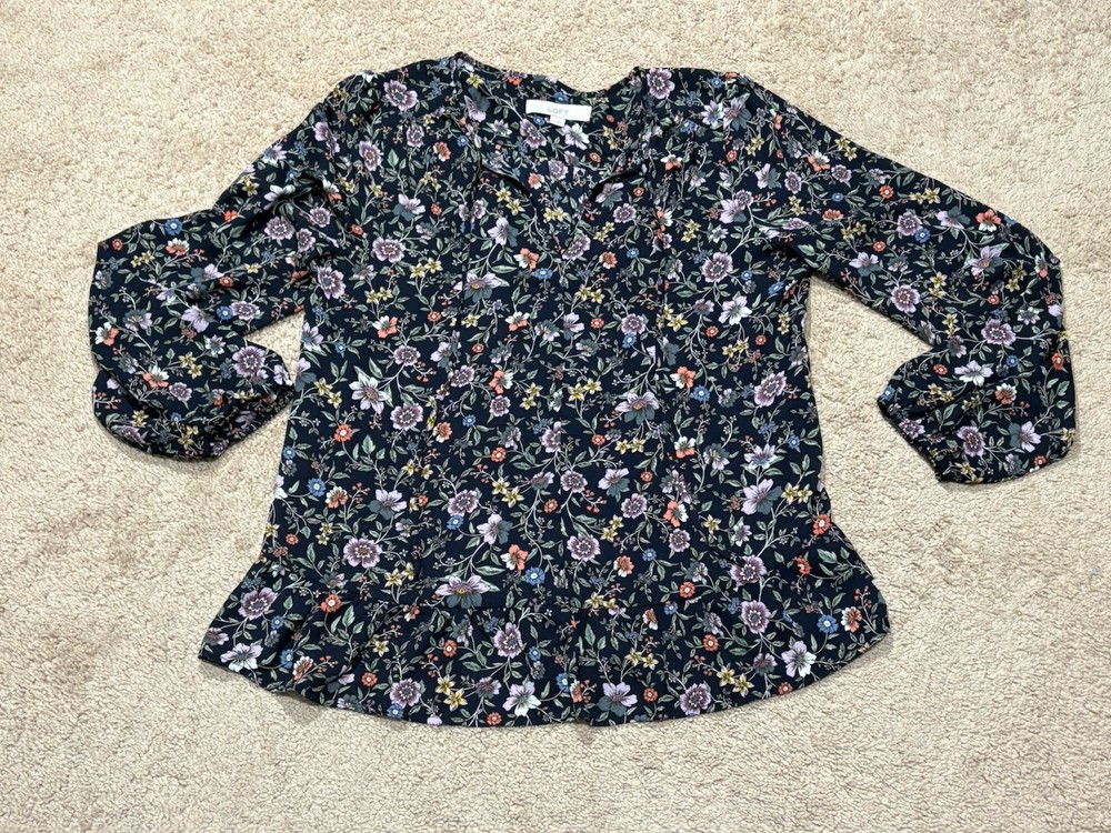 Loft Womens Shirt Size Medium Multicolor Floral Print Tie Front Classic Dressy