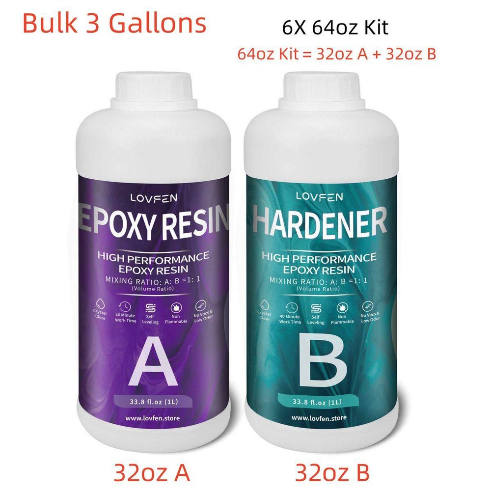 3-Gallon Clear Epoxy Resin Kit for Tabletops - 6 Pairs (32oz A & B)