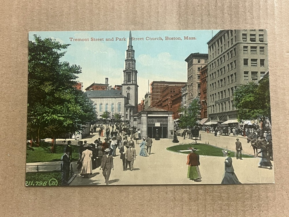 Postcard Boston MA Massachusetts Tremont Street Park St. Church Vintage c1910