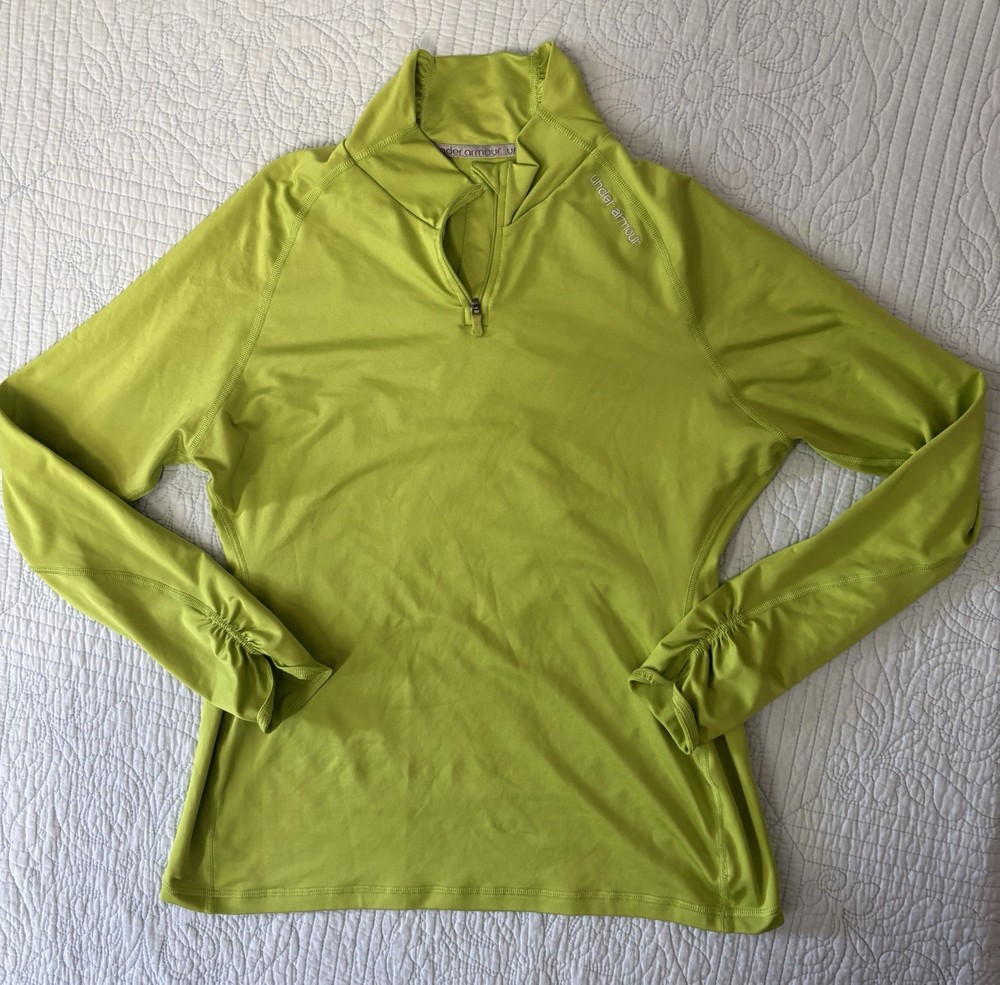 Under Armour Women’s Bright Green Quarter Zip Coldgear Fitted Pullover Top XL