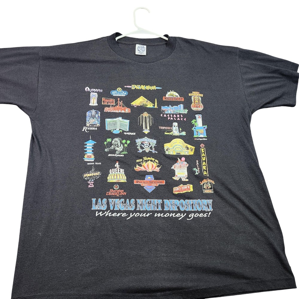 Vintage Las Vegas Night Depository Shirt Mens 2XL Black Eagle Casino USA 90s