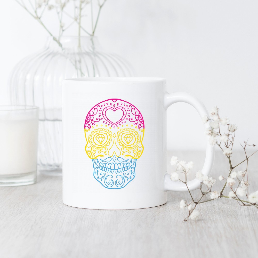 Pansexual Halloween Skull Mug Pansexual Halloween Mug Pansexual Spooky Gift