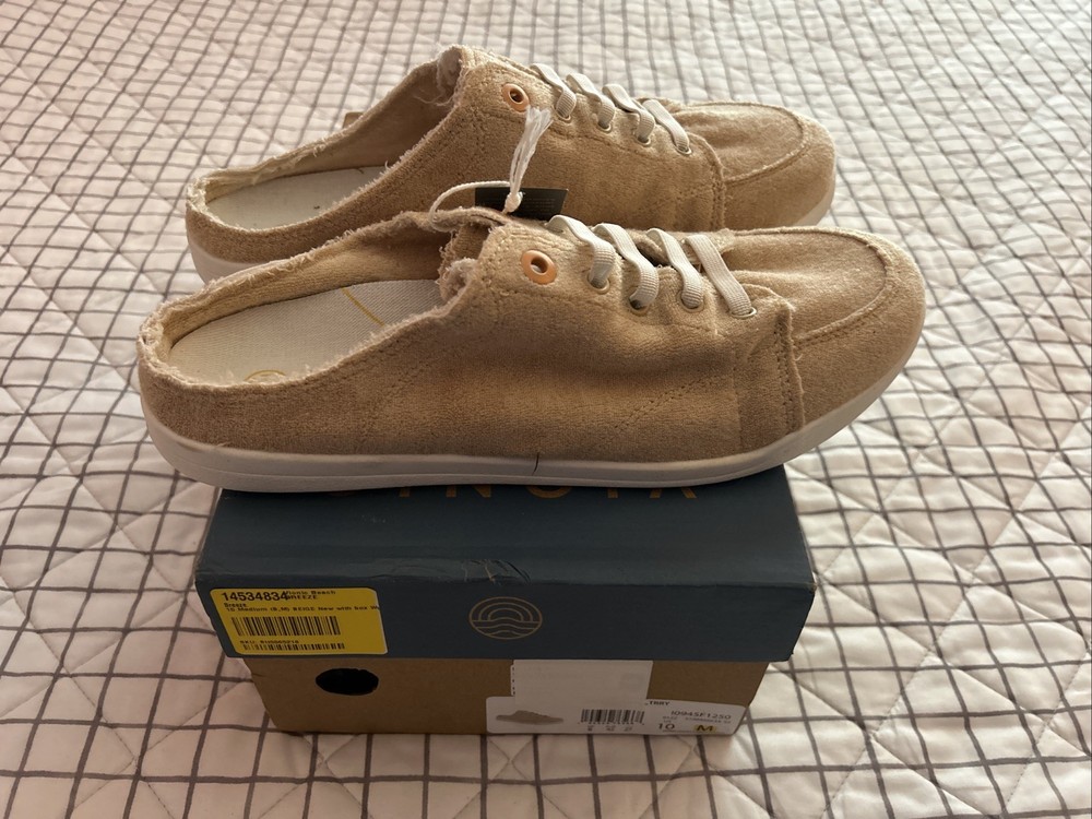 New! Vionic Beach Breeze Cream/Tan Slip-on Backless Mule Sneaker, Size 10