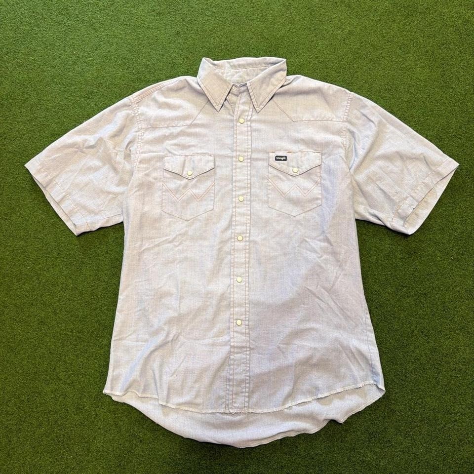 Vintage 90s Wrangler pearl snap light blue button up shirt vtg wrangler shirt