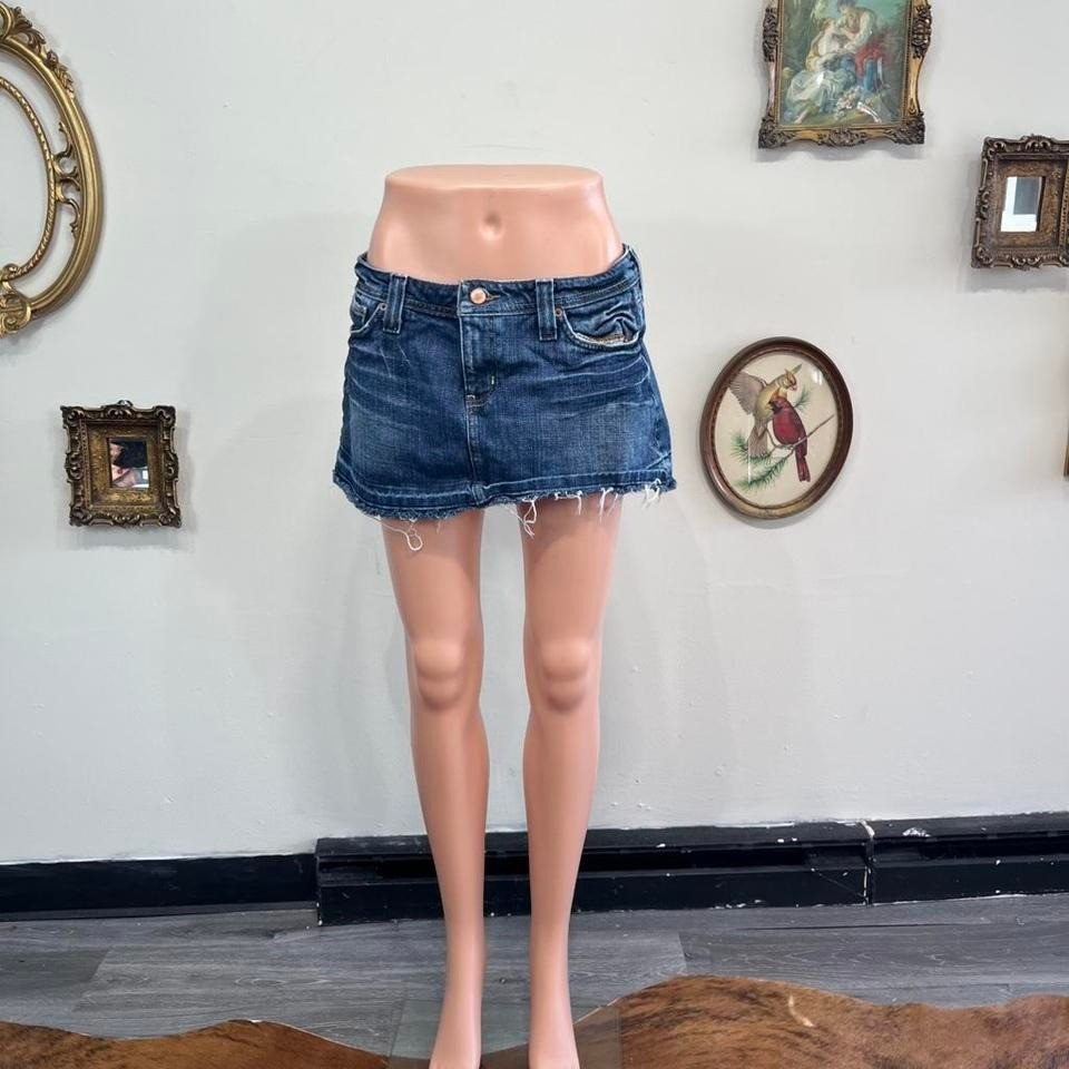 Hippie Denim Mini Skirt Size 29 Low Rise Frayed Raw Hem Distressed Y2K Vintage
