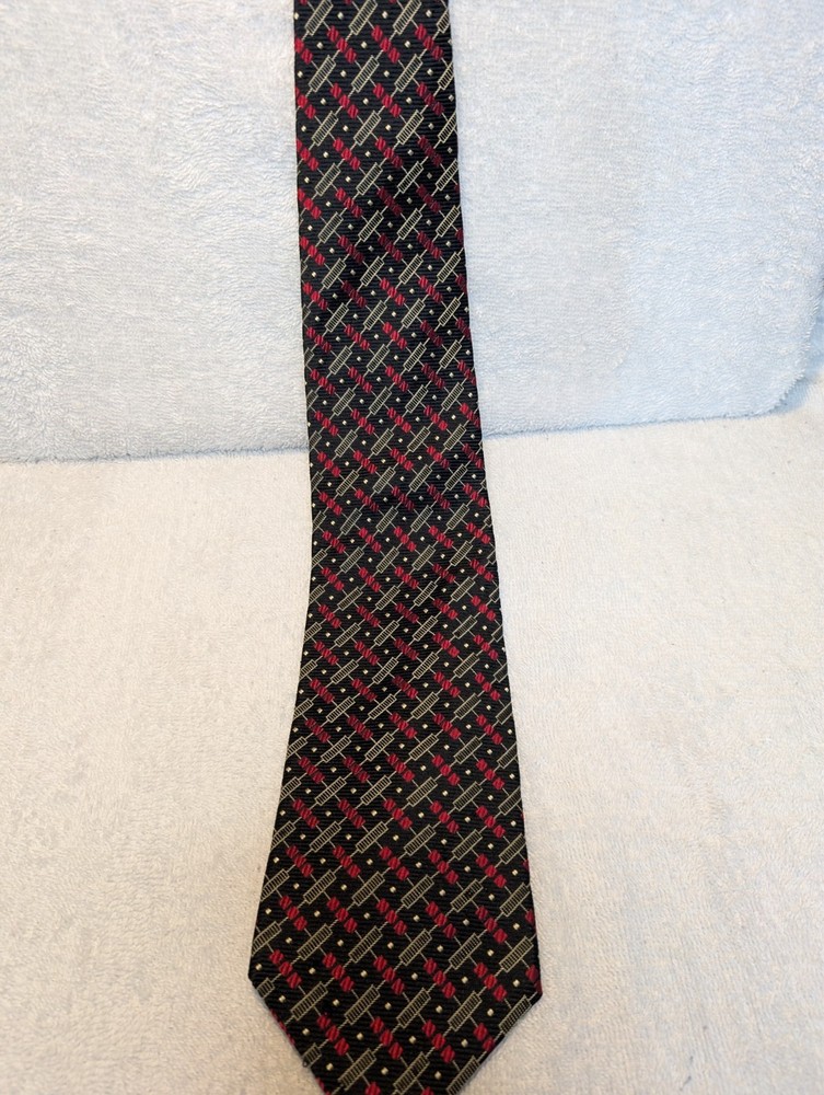 Villa Bugatti Tie 100% Italian Silk Vintage Necktie Red Black Italy