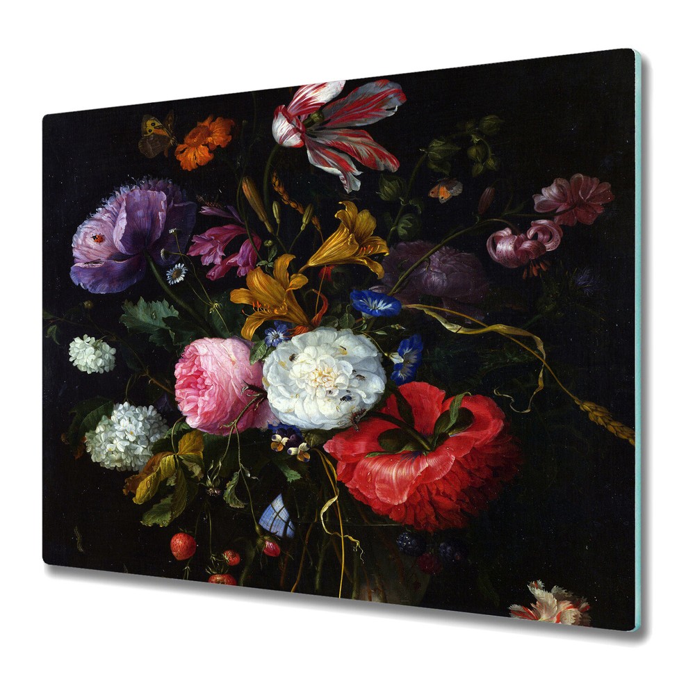 Glass Kitchen Chopping Board Dutch Floral Oil Painting Century 60x52