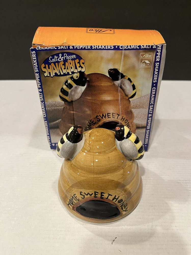 ALCO Bee Beehive Salt & Pepper Shaker 3 Piece Set HOME SWEET HONEY Ceramic