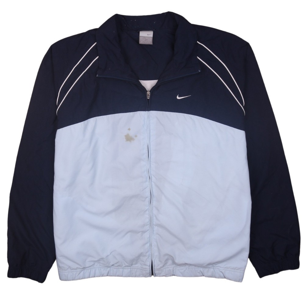 Nike Mens Windbreaker Jacket Navy Light Blue Embroidered Swoosh Zip Track L