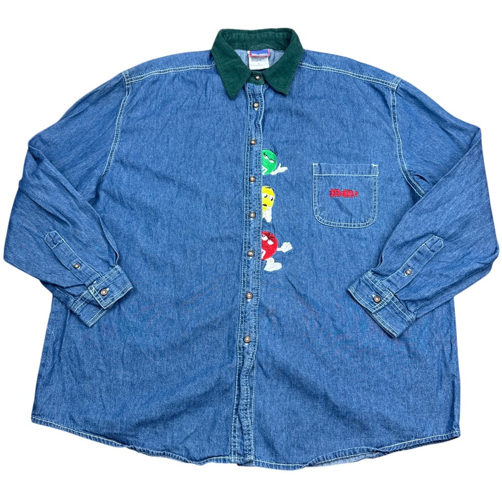 Vintage 90s M&M's Button Up Shirt Top Womens Size XL Embroidered Mars Candy
