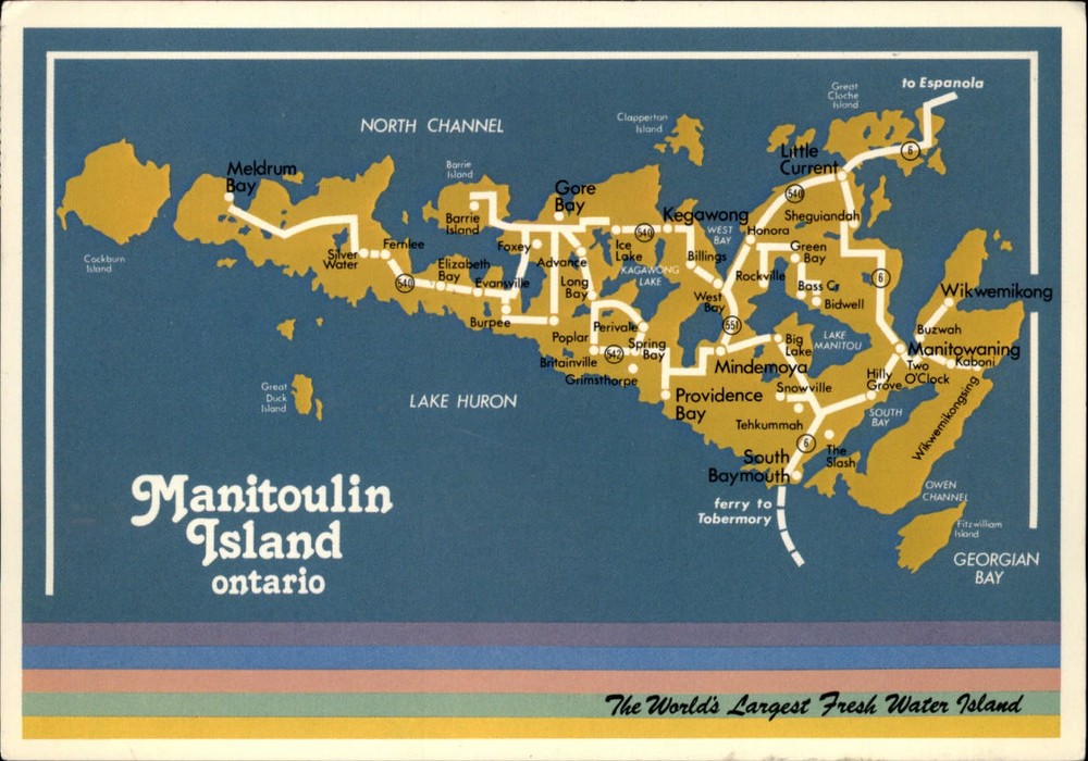 Canada Ontario Manitoulin Island Map aerial view ~ unused postcard sku375