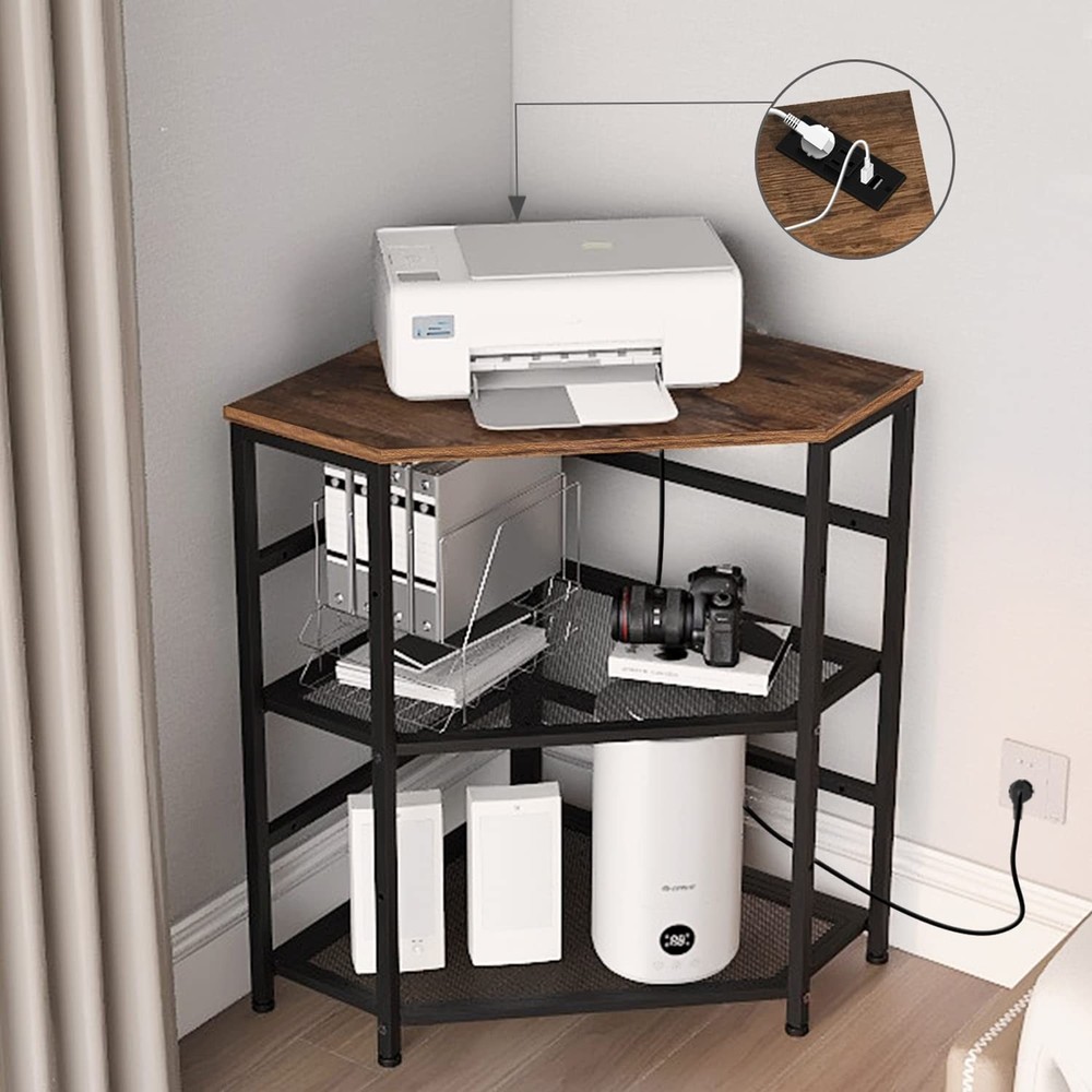 Adjustable Corner Printer Stand with Power Outlet & USB Ports