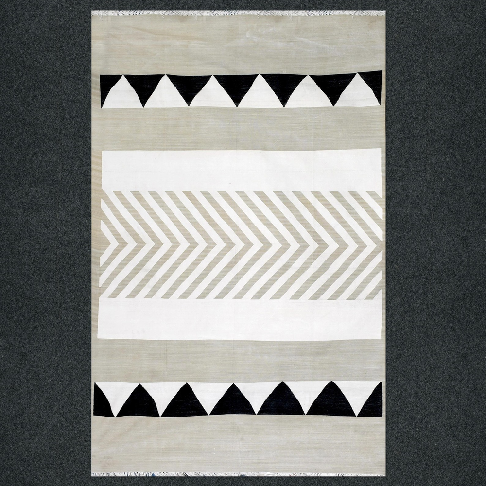 Handwoven Cotton Dhurrie Rug Color Gray and Black Handmade Design Carpet Rug