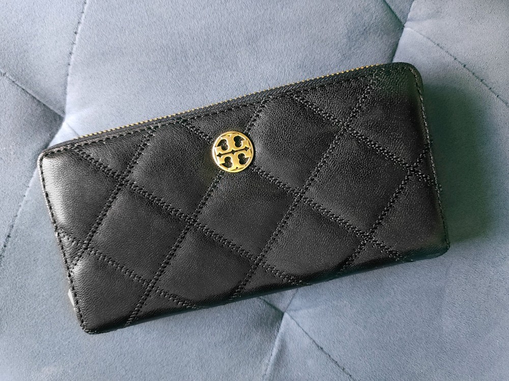 Tory Burch Willa Diamond Quilted Black Leather Continental Wallet 159228 $280