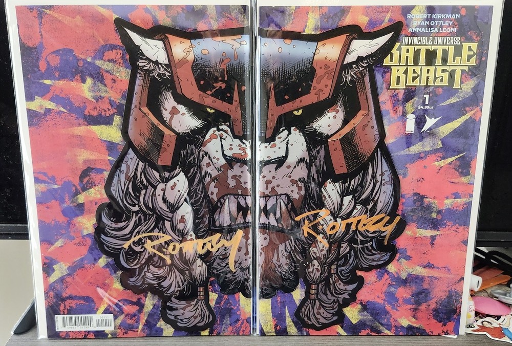 2 Battle Beast #1 Die-Cut Foils - Signed Ottley  Front & Back Sides 2 COAs Set