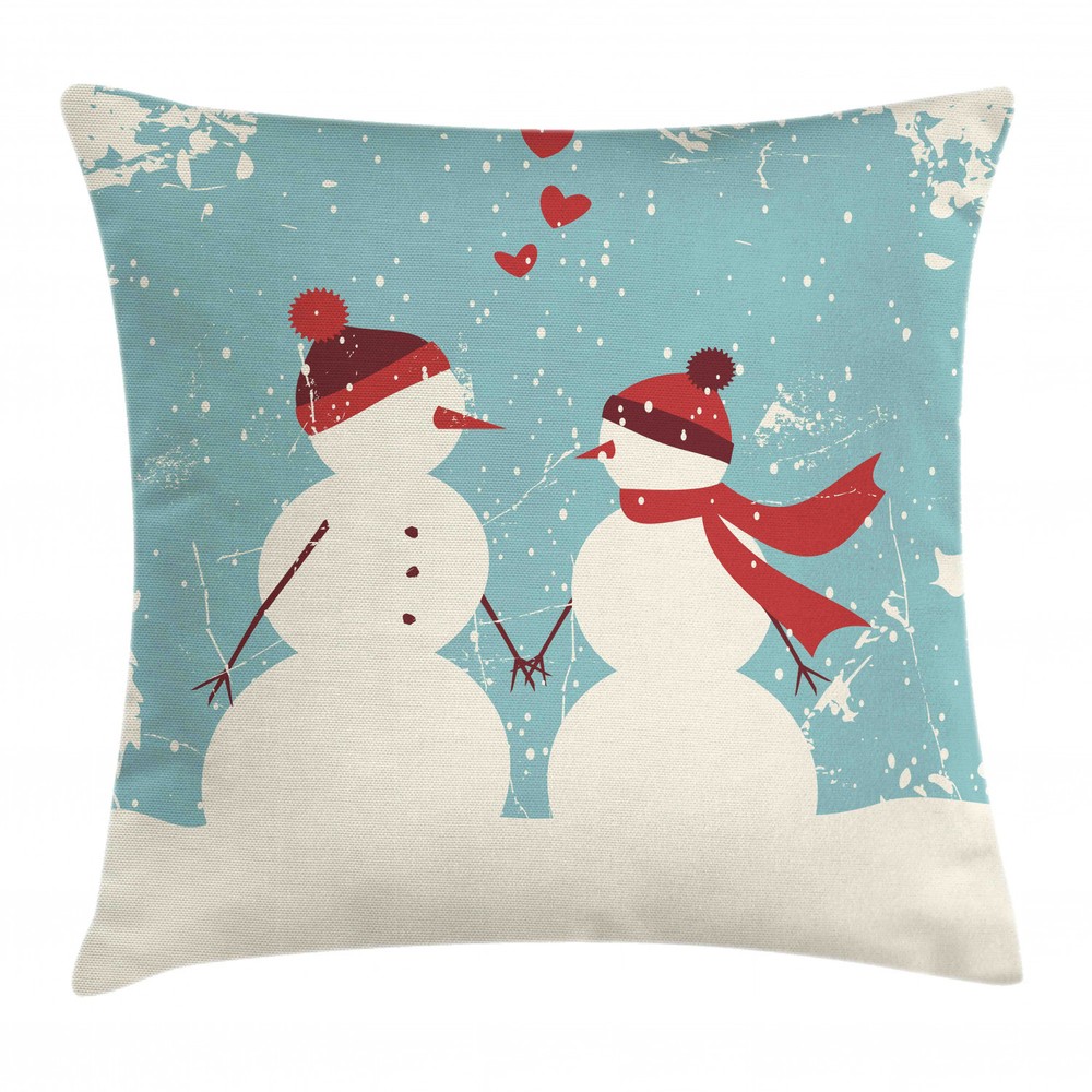 16 Inch Christmas Snowman Love Themed Square Pillow Cushion Cover