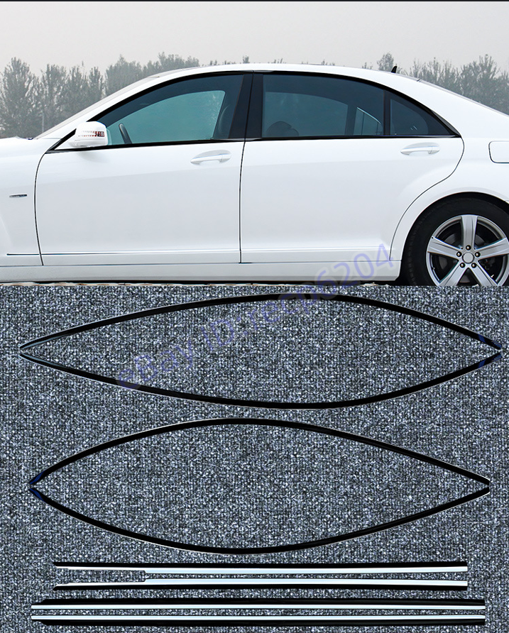 For Benz S-Class 2005-2013 Black Stainless Windows Strip Sill Molding Cover Trim