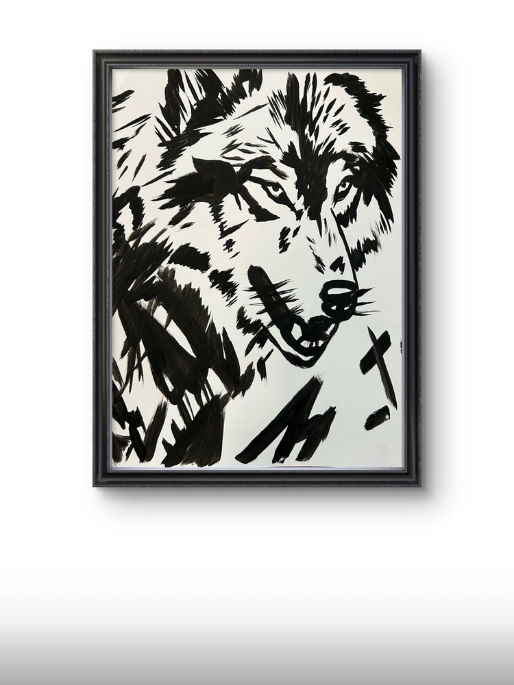 Original Abstract Wolf Painting 9x12 paper Modern Wall Art Home Decor Signed
