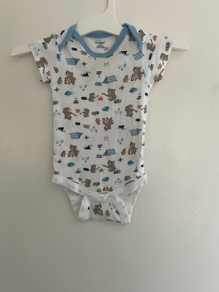 Gerber Baby Boys Cute Bears Camping 100% Cotton Short Sleeve Onesie White 6-9M