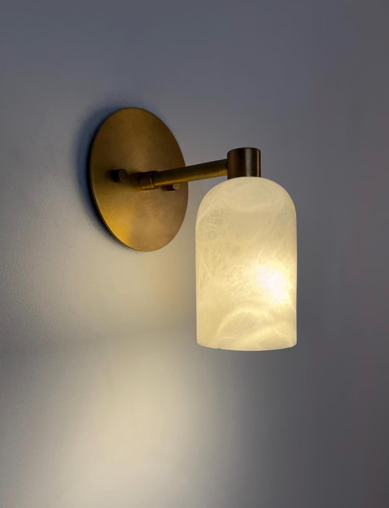 Alabaster Brass Wall Sconce – Minimalist Cone Shade | Modern Wall Lamp
