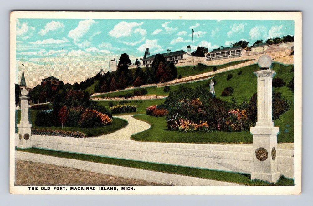 Mackinac Island MI-Michigan, Panoramic Old Fort, Antique Vintage Postcard
