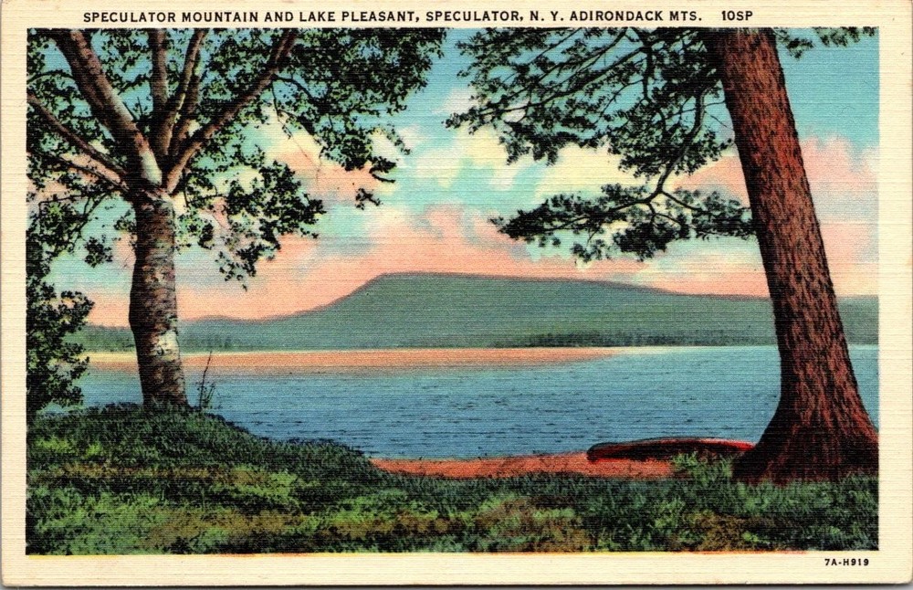 Speculator NY Adirondack Mts. Lake Pleasant Speculator Mountain Linen Postcard
