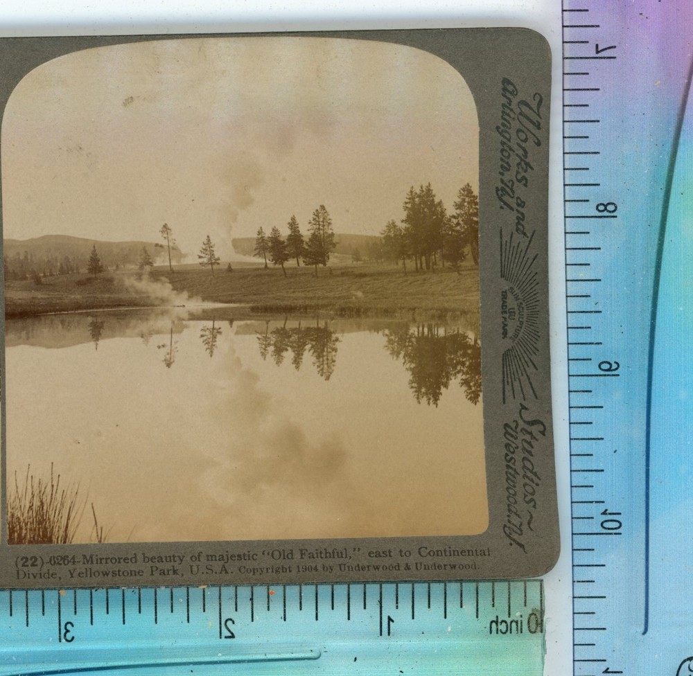 Mirrored Beauty Old Faithful Yellowstone Park Underwood Stereoview