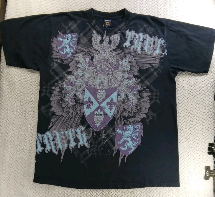 Tee Tree - Black Mens XL T Shirt Graphic Print Y2K Shield of Armour