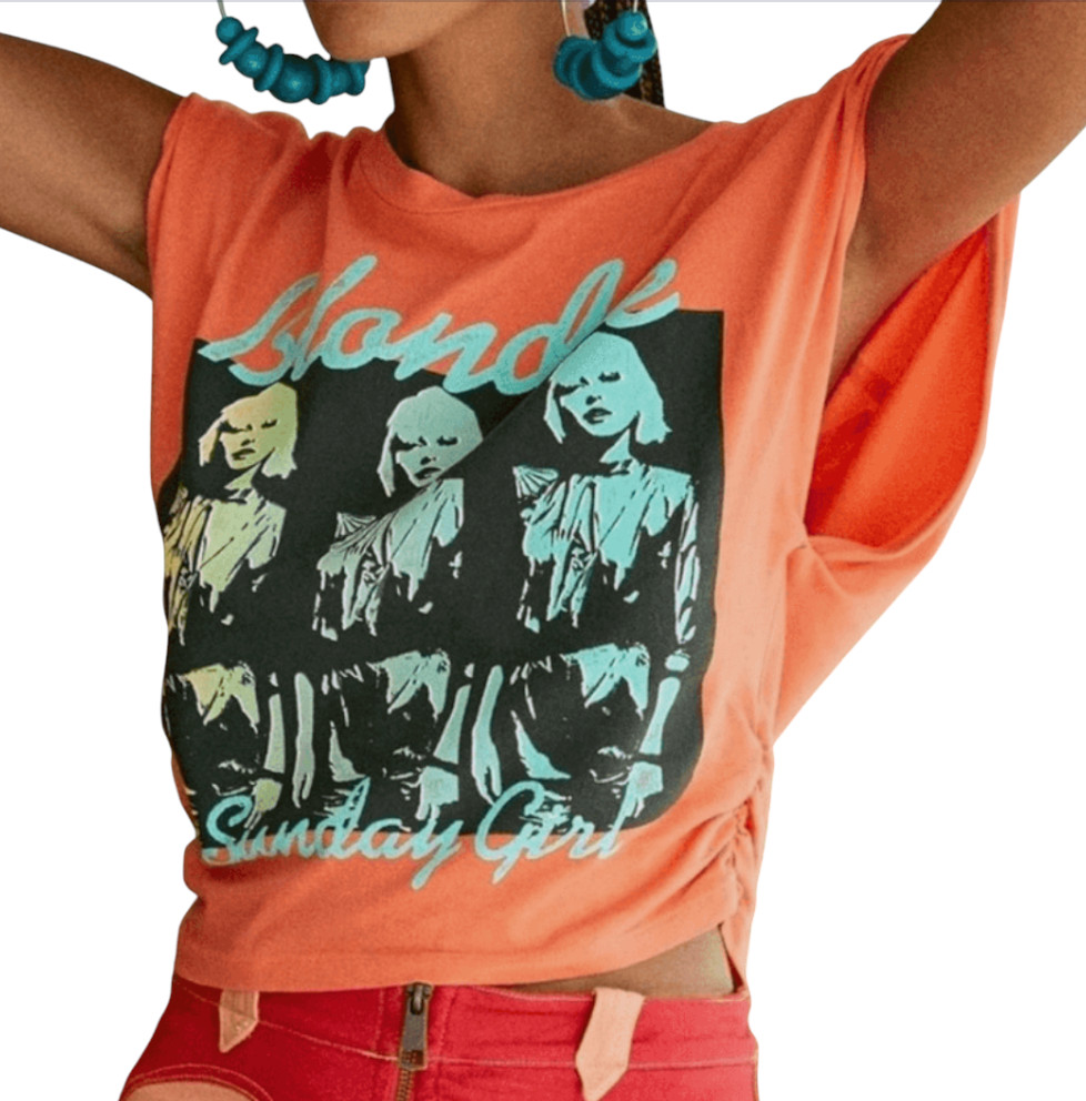 DAYDREAMER Blondie Sunday Girl PEACH T-SHIRT TOP Ruched Sides Muscle Tank XL
