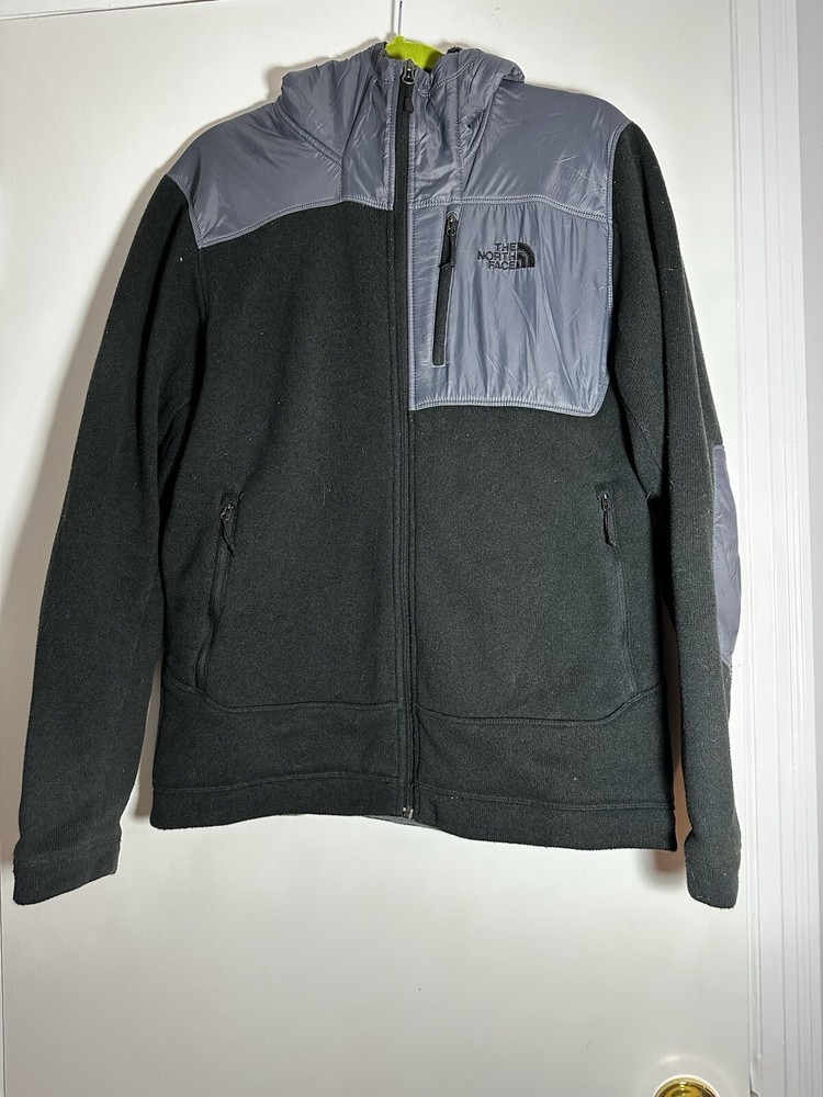 Men’s North Face Black & Grey Windbreaker Hoodie Full Zip with Pockets Size Large  