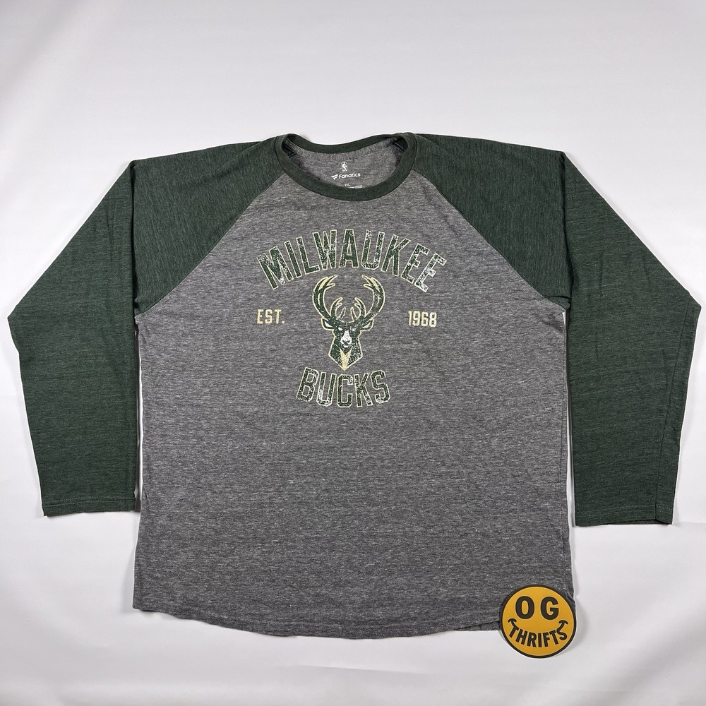 Milwaukee Bucks Raglan Shirt 2XL NBA Fanatics Pro Line Long Sleeve