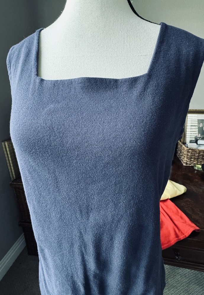 Women’s Square Neck Sleeveless Tee ~ Chadwick’s ~ Cotton Knit ~ Navy ~ LgTall
