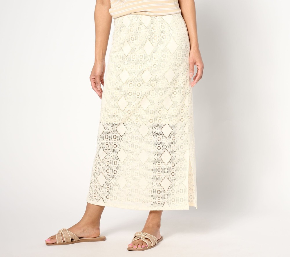 Fashion Women's Plus Sz Skirt 3X Soleil Regular Knit Lace White A640448