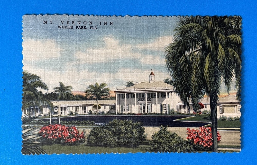 Mt Vernon Inn Winter Park Florida Vintage Postcard linen fancy edge