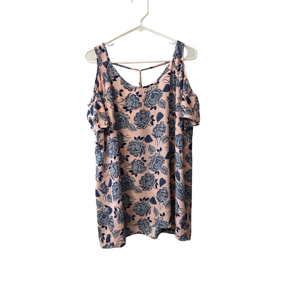 Kut From The Kloth Pink Blue Roses Cold Shoulder Top Size XL