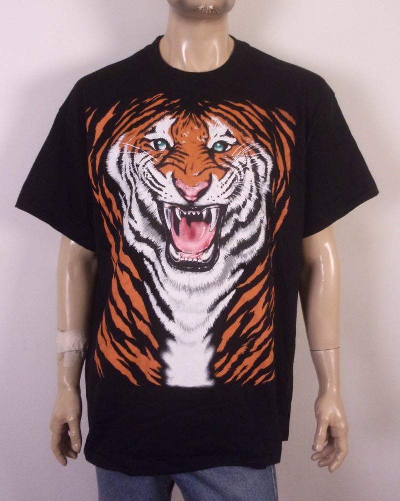 vintage 80s 90s single stitch Tiger AOP T-Shirt Big Face Animal USA sz XL