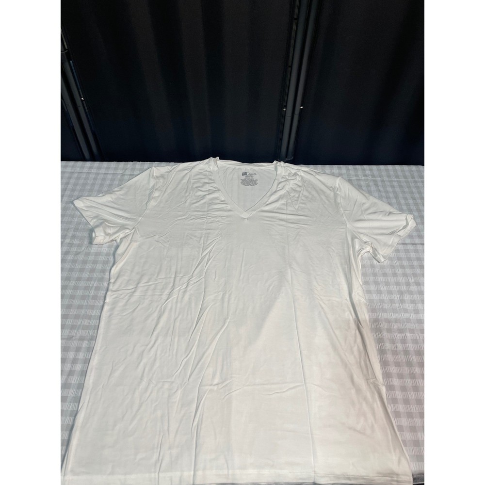 Hanes Mens White V-Neck T-Shirt 2XL Modal Spandex Stretch Short Sleeve Tee