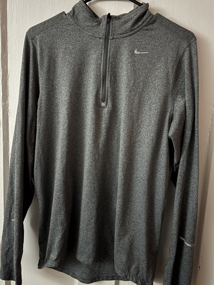 Nike Running Dri-Fit Pullover Mens Medium Gray Quarter Zip Athletic Running Top